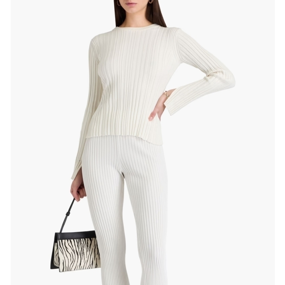 Nwt Loulou Studio Evie Long Sleeve Ivory Silk Blend Rib Sweater Cut Out Sleeve S